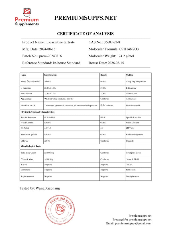 Lab Test - L Carnitine tartrate